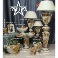 Picture Stylish ceramic lamp decorated with beige flowers