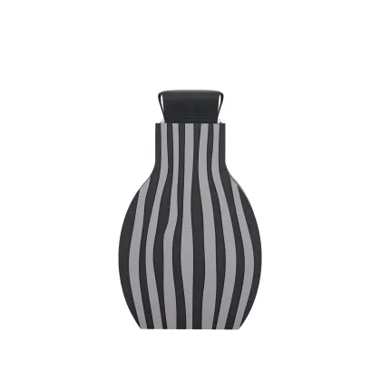 Zdjęcie Wyjątkowy wazon Otto 9x24xH44 cm z czarnej i szarej skóry w pionowe pasy