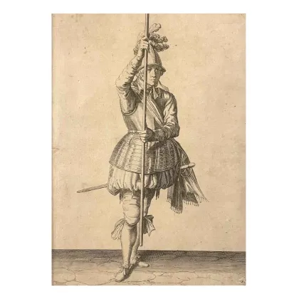 Picture Soldier with a pike from the 16th century - antique print