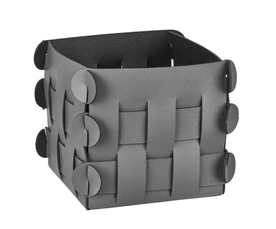 obrazek 1 Mały skórzany szary koszyk Shlesser 13x13xH13 cm