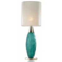 Picture Table lamp in hand-cut matte turquoise in Italian crystal with fabric lampshade - Il Paralume Marina