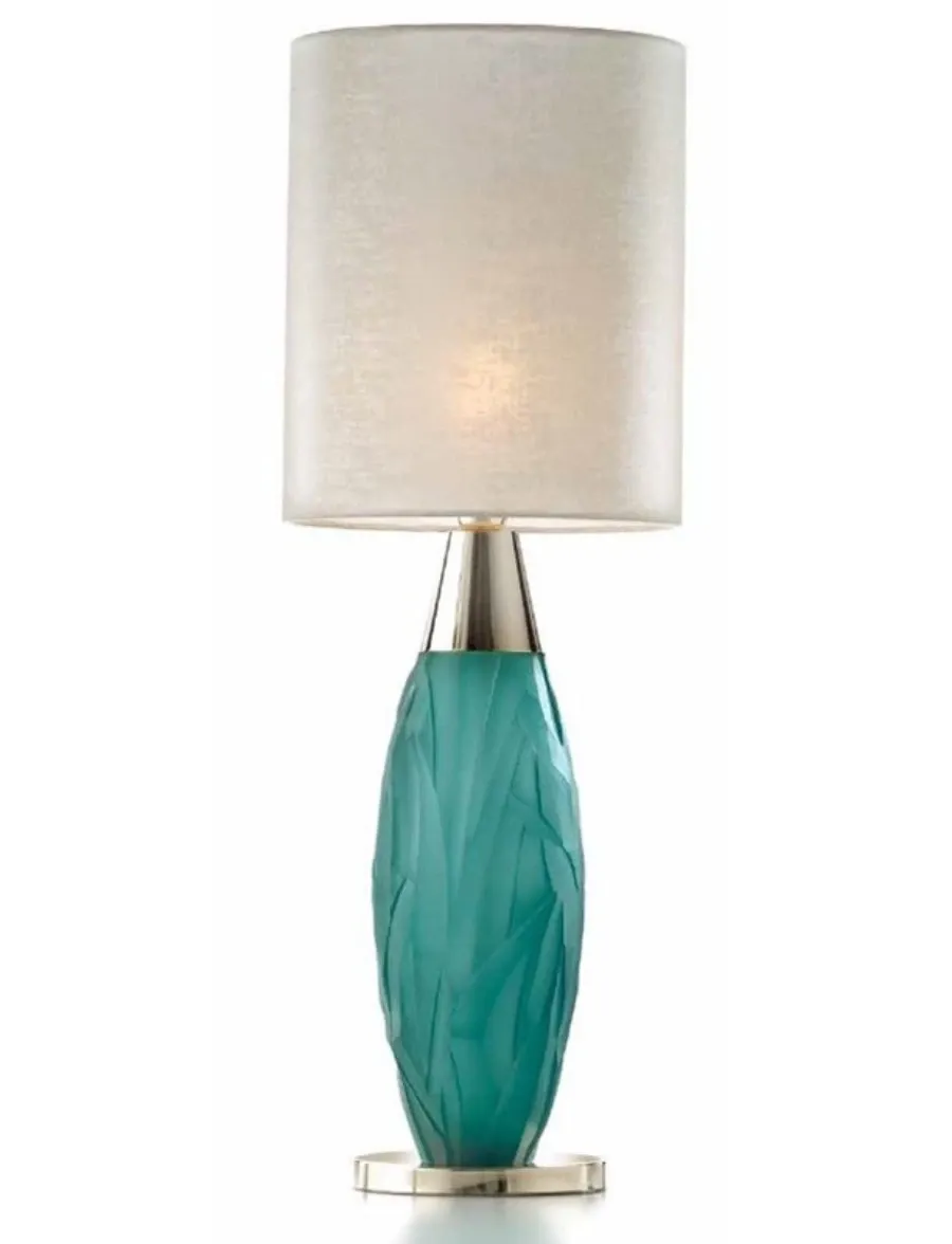 obrazek 1 Lampa stołowa z ręcznie wycinanego matowego turkusu z włoskiego kryształu z abażurem z tkaniny - Il Paralume Marina