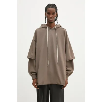 Zdjęcie Rick Owens bluza bawełniana Tommy Hustler męska kolor brązowy z kapturem gładka DU01E3271.RIG