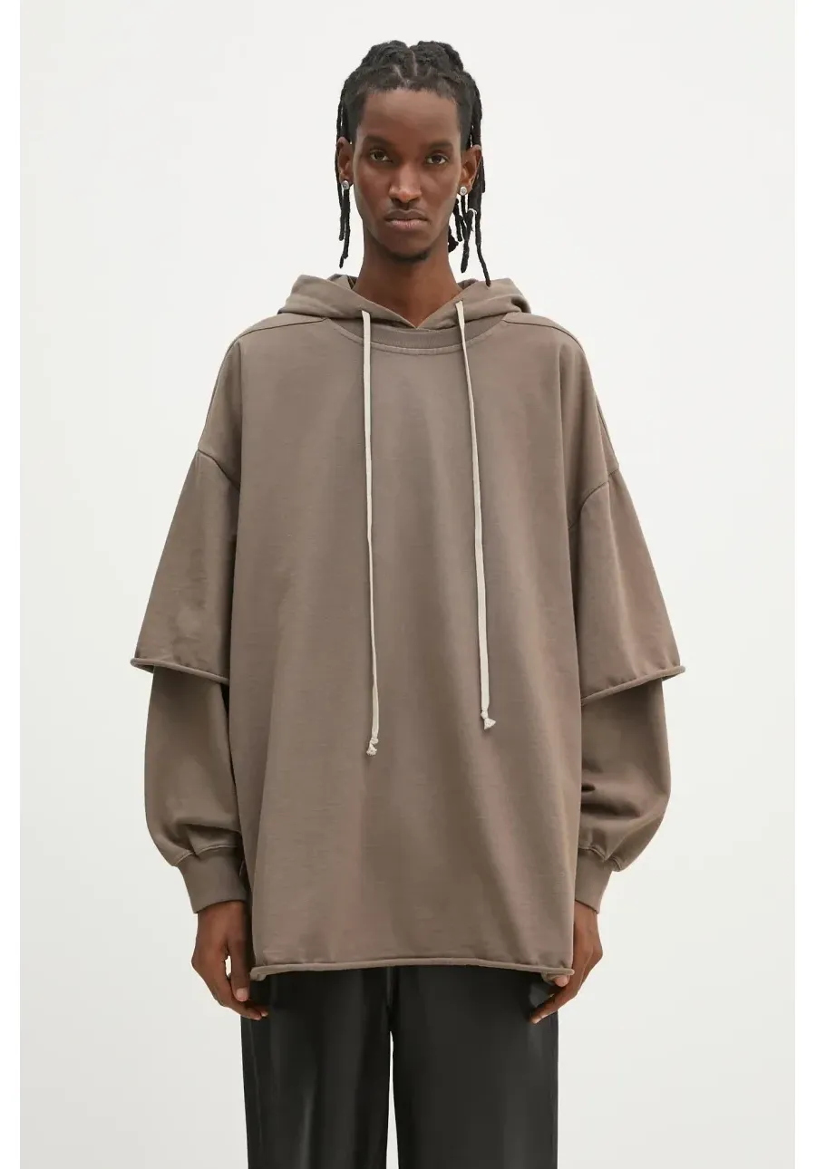 obrazek 1 Rick Owens bluza bawełniana Tommy Hustler męska kolor brązowy z kapturem gładka DU01E3271.RIG