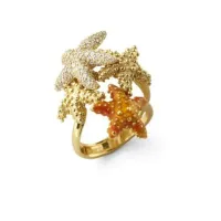 Picture Unique Ring 18K Gold Plated Silver White Cubic Zirconias Orange Nail Polish