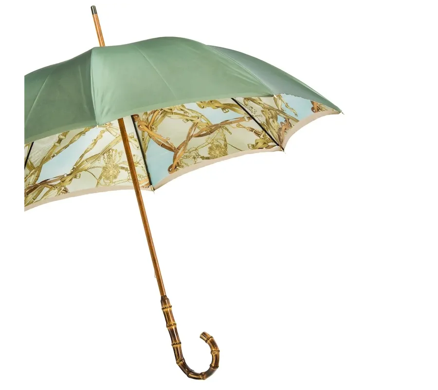 obrazek 8 Elegancki parasol damski w zielonkawym kolorze z bambusową rączką - Pasotti