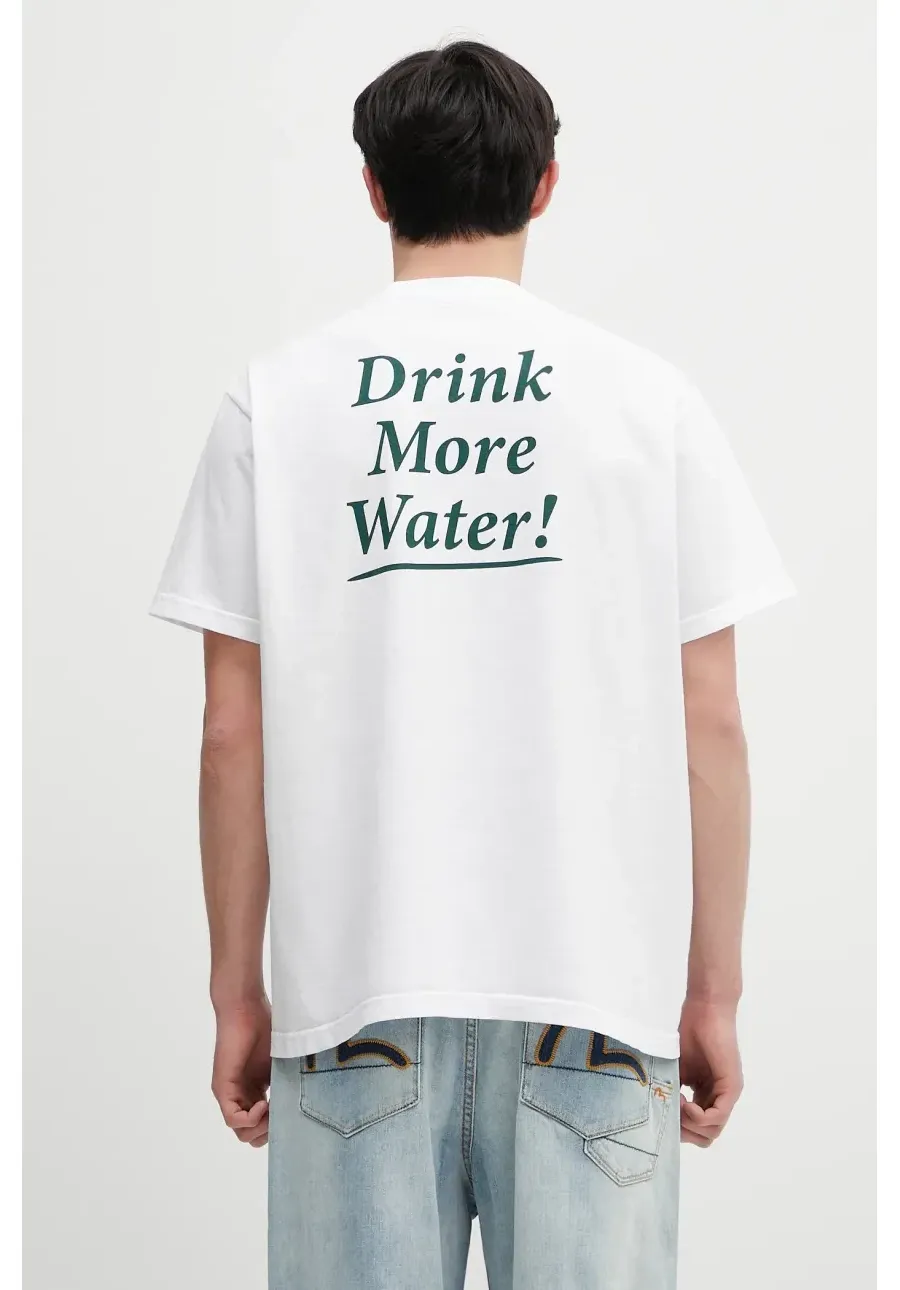 obrazek 1 Sporty & Rich t-shirt bawełniany Drink More Water kolor biały z nadrukiem TO043606300WH01