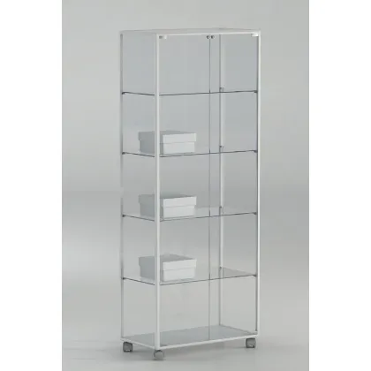 Picture High display cabinet with four adjustable shelves on wheels