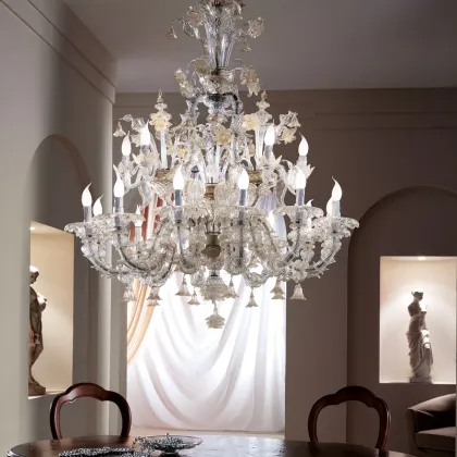 Zdjęcie Żyrandol LV20/12+6 z kryształowego szkła o złoto barwionych krawędziach