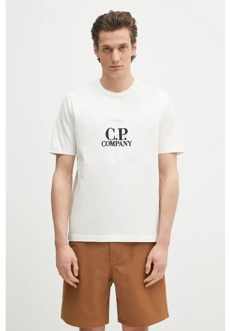 obrazek 1 C.P. Company t-shirt bawełniany męski kolor biały z aplikacją 18CMTS106A110301W