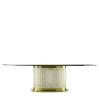 Zdjęcie Elegancki owalny stolik kawowy z metalową konstrukcją H.45xL.140xP.83 cm