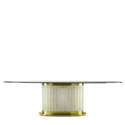 Zdjęcie Elegancki owalny stolik kawowy z metalową konstrukcją H.45xL.140xP.83 cm