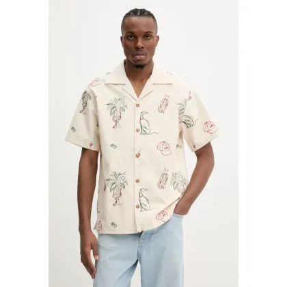 Zdjęcie Drôle de Monsieur koszula bawełniana La Chemise Brodee Country Club męska kolor beżowy regular G-SH214-CO198-EC