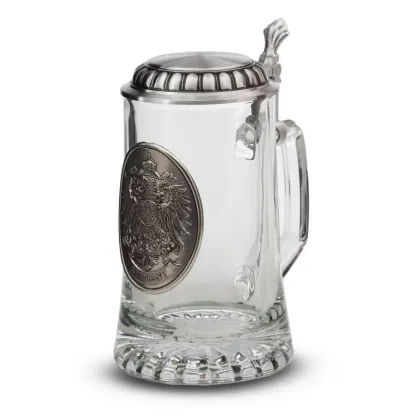 Zdjęcie Szklany kufel do piwa z niemieckim herbem