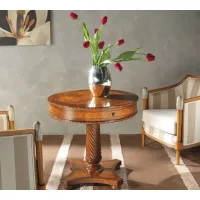 Zdjęcie Gustowny okrągły stolik kawowy z korzenia jesionu oliwnego z wkładką i szufladą