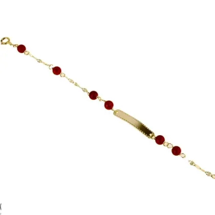 Zdjęcie Bransoletka z blaszką z kropkowanym brzegiem i koralowymi kulami