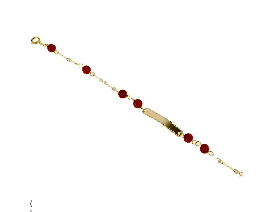 obrazek 1 Bransoletka z blaszkÄ… z kropkowanym brzegiem i koralowymi kulami