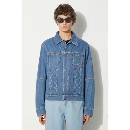 Zdjęcie Marine Serre kurtka jeansowa Moon Laser Denim Trucker Jacket męska kolor niebieski przejściowa MJA063A
