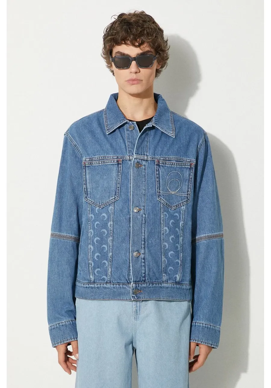 obrazek 1 Marine Serre kurtka jeansowa Moon Laser Denim Trucker Jacket męska kolor niebieski przejściowa MJA063A