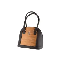 Picture Stylish women's handbag made of black cowhide leather and natural Amazaque wood