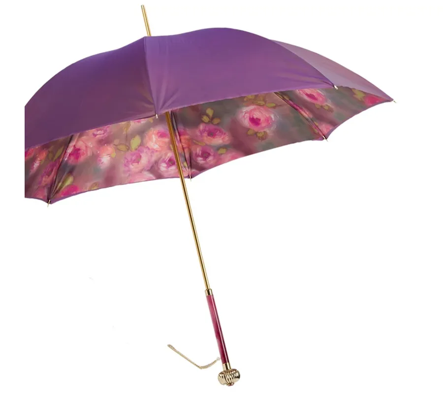obrazek 8 Stylowy parasol damski w kolorze purpurowym z kwiatowym motywem ozdobnym – Pasotti