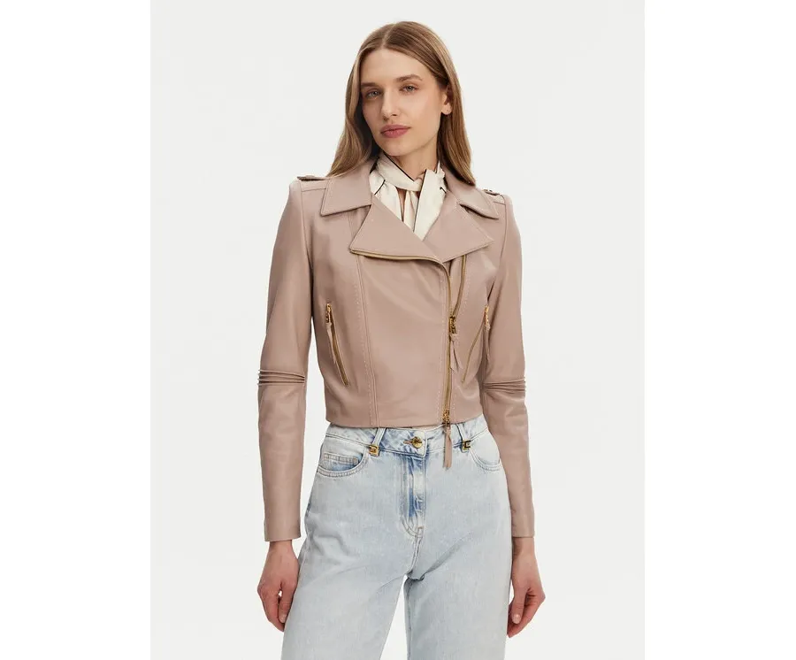 obrazek 1 Elisabetta Franchi Kurtka skórzana GD-47Z-51E2-V1200 Beżowy Regular Fit