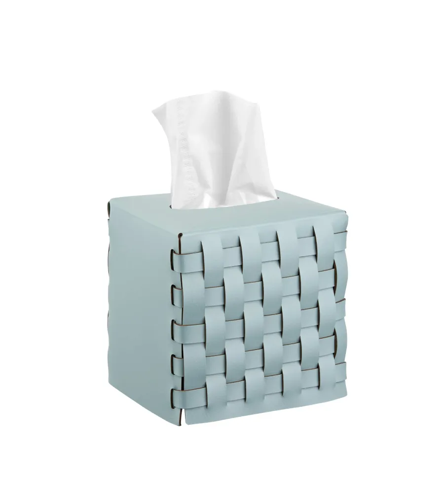 obrazek 1 Pudełko na chusteczki Bottega w rozmiarze 12x12xH12 cm ze skóry w kolorze błękitnym