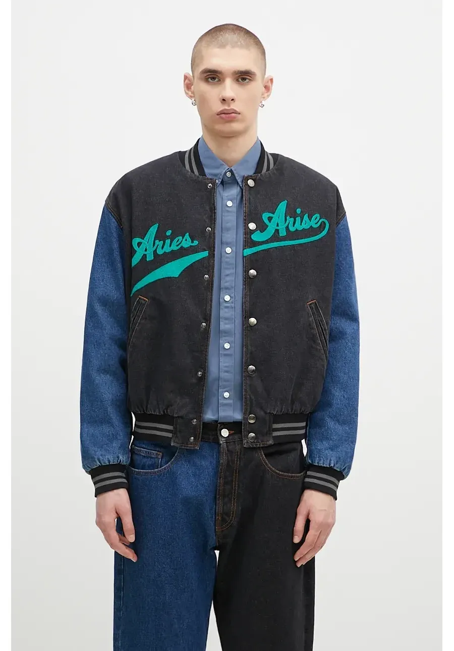 obrazek 1 Aries kurtka bomber jeansowa Varsity Denim Jacket kolor czarny przejściowa AR7030302