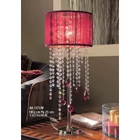 Picture Table lamp with a red shade and crystal pendants - Il Paralume Marina