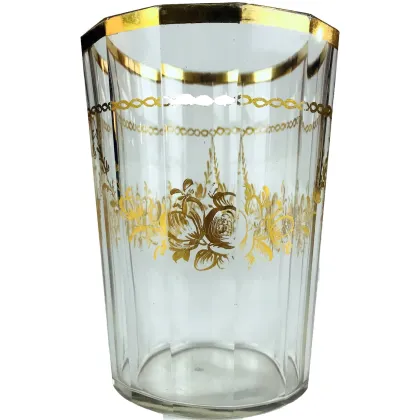 Zdjęcie Antyczne szkło Bohemia o wielokątnym kształcie z 13 bokami z XVIII w.