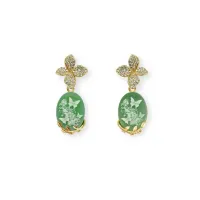 Zdjęcie Luksusowe kolczyki 18-karatowe pozłacane srebro Białe cyrkonie Zielony agat