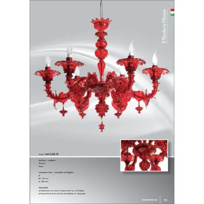 Zdjęcie Stylowy czerwony żyrandol z sześcioma światłami - Il Paralume Marina