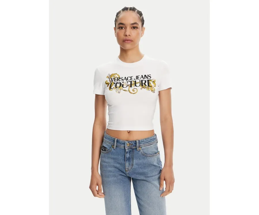 obrazek 1 Versace Jeans Couture T-Shirt 78HAHC05 Biały Slim Fit