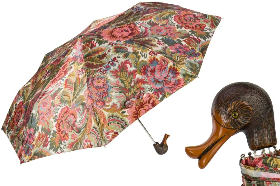 obrazek 1 Stylowy parasol damski zdobiony oryginalnym wzorem kwiatowym z rączką w kształcie głowy kaczki - Pasotti