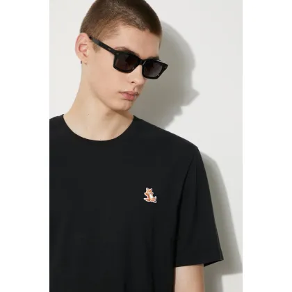 Zdjęcie Maison Kitsuné t-shirt bawełniany Chillax Fox Patch Regular Tee Shirt męski kolor czarny z aplikacją LM00110KJ0008