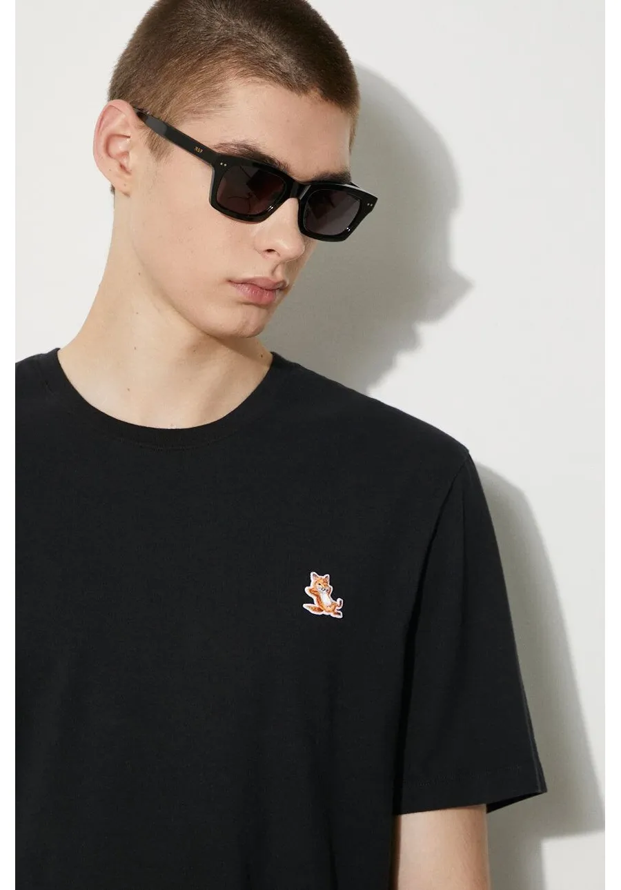 obrazek 1 Maison Kitsuné t-shirt bawełniany Chillax Fox Patch Regular Tee Shirt męski kolor czarny z aplikacją LM00110KJ0008