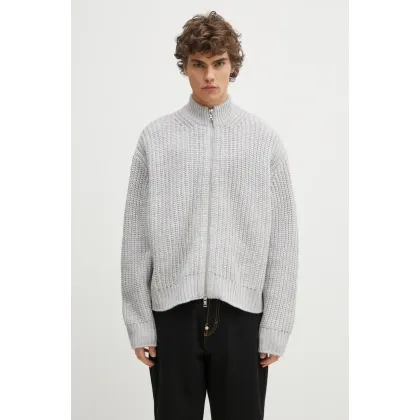 Zdjęcie MKI MIYUKI ZOKU kardigan z domieszką wełny Chuky Rib Knit Track Jacket męski kolor szary CHUKY.RIB.KNIT.TRACK.GR