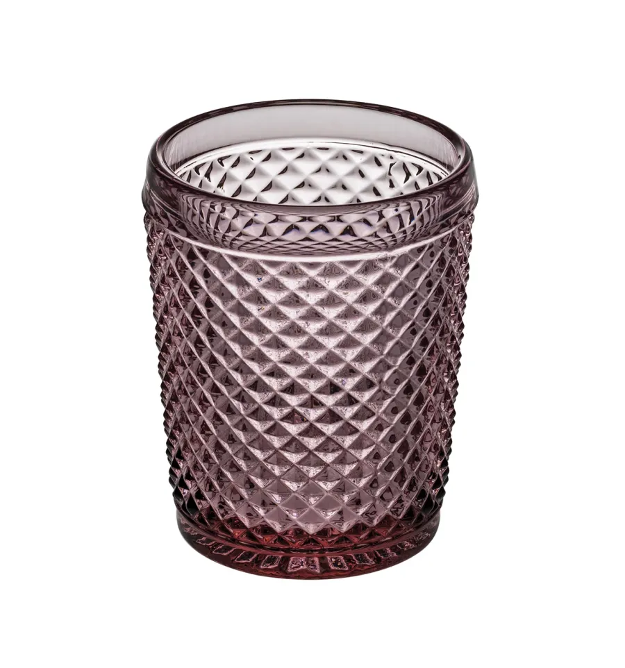 obrazek 1 Stylowy zestaw czterech różowych szklanek do whisky old fashion z kolekcji Bicos Rosa z bogatym reliefowym zdobieniem – Vista Alegre