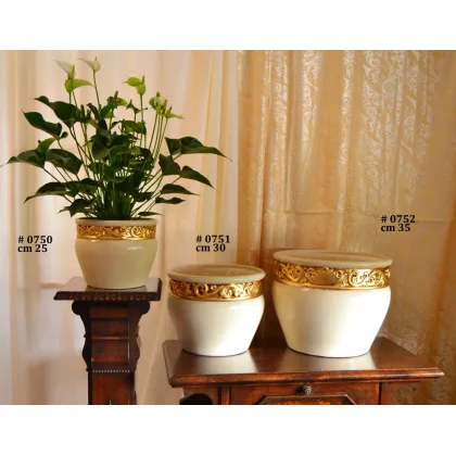 Picture Italian ceramic flower pot with decorations in 3 dimensions