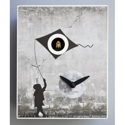 Picture Made in Italy - a clock depicting a child with a kite and a cuckoo