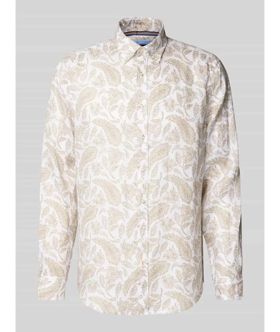 obrazek 1 Koszula lniana o kroju regular fit z kołnierzykiem typu button down