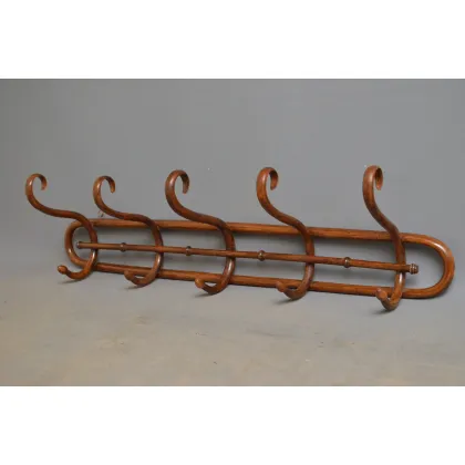Zdjęcie Wieszak na płaszcze, czapki z giętego drewna z początku XX wieku z 5 haczykami w kształcie litery S