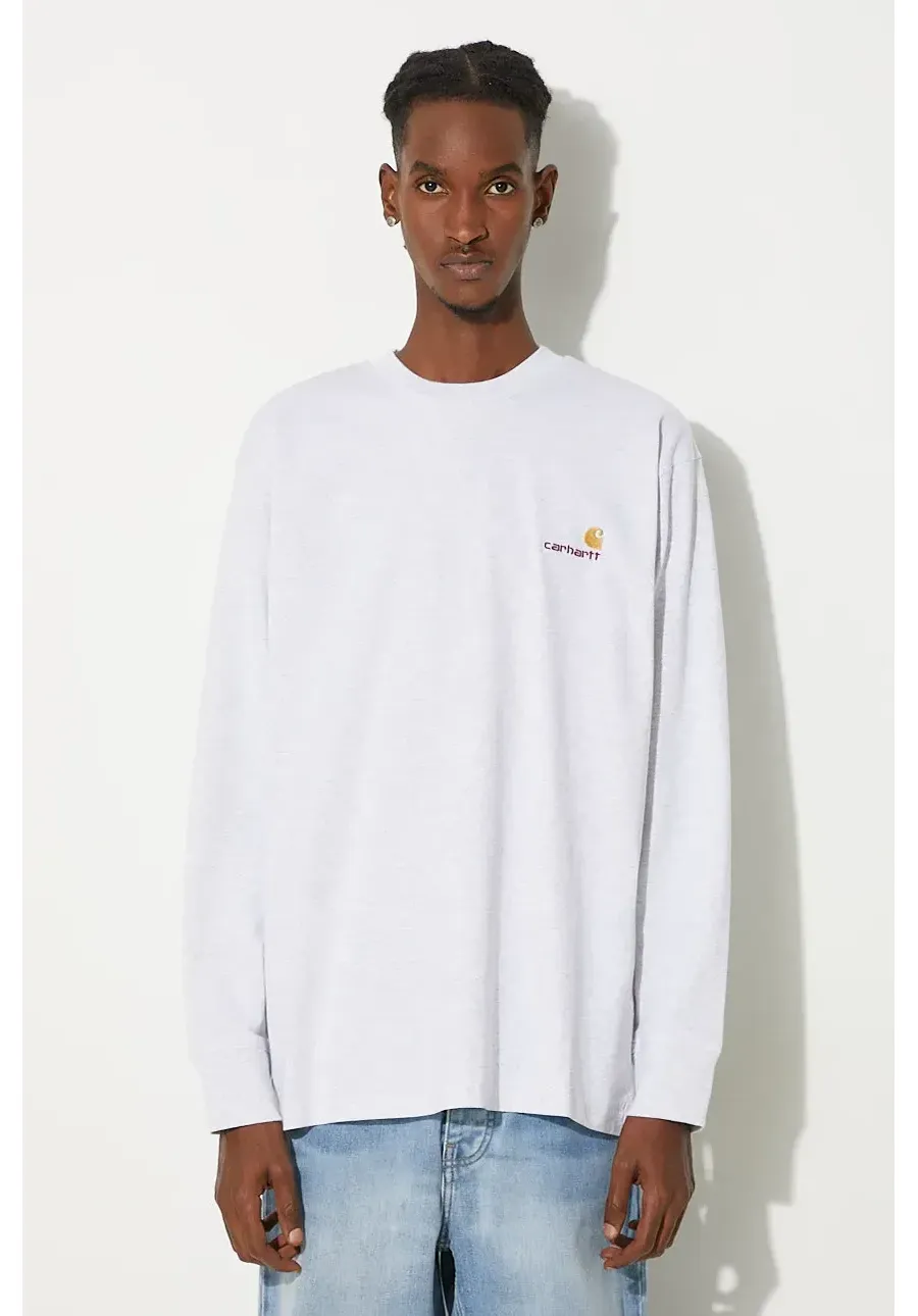 obrazek 1 Carhartt WIP longsleeve bawełniany Longsleeve American Script T-Shirt kolor szary gładki I029955.-ASH.HEATHE