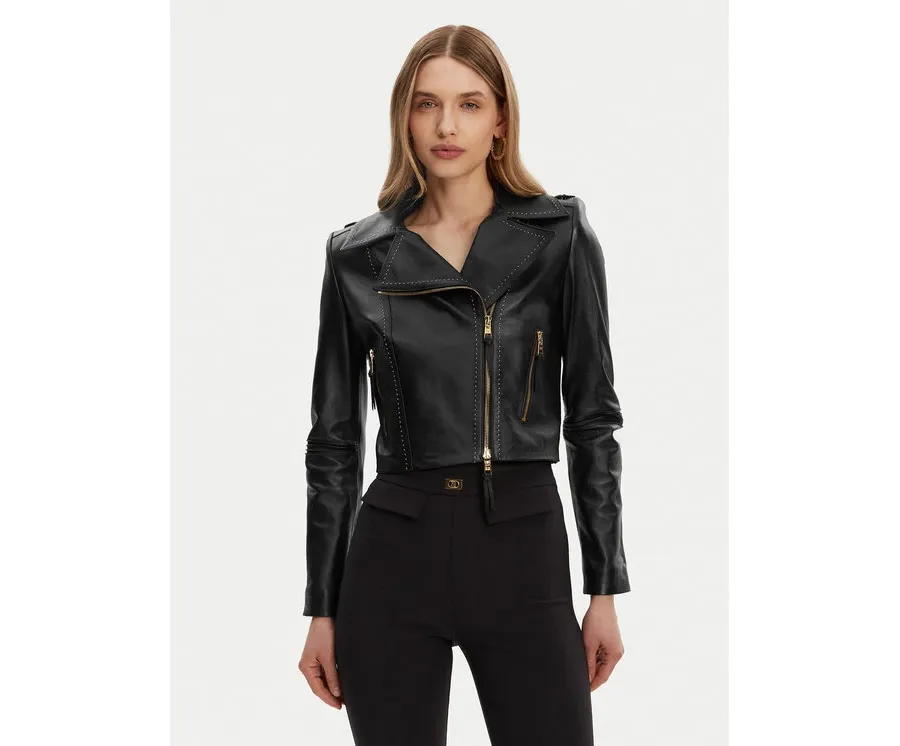 obrazek 1 Elisabetta Franchi Kurtka skórzana GD-47Z-51E2-V1200 Czarny Regular Fit
