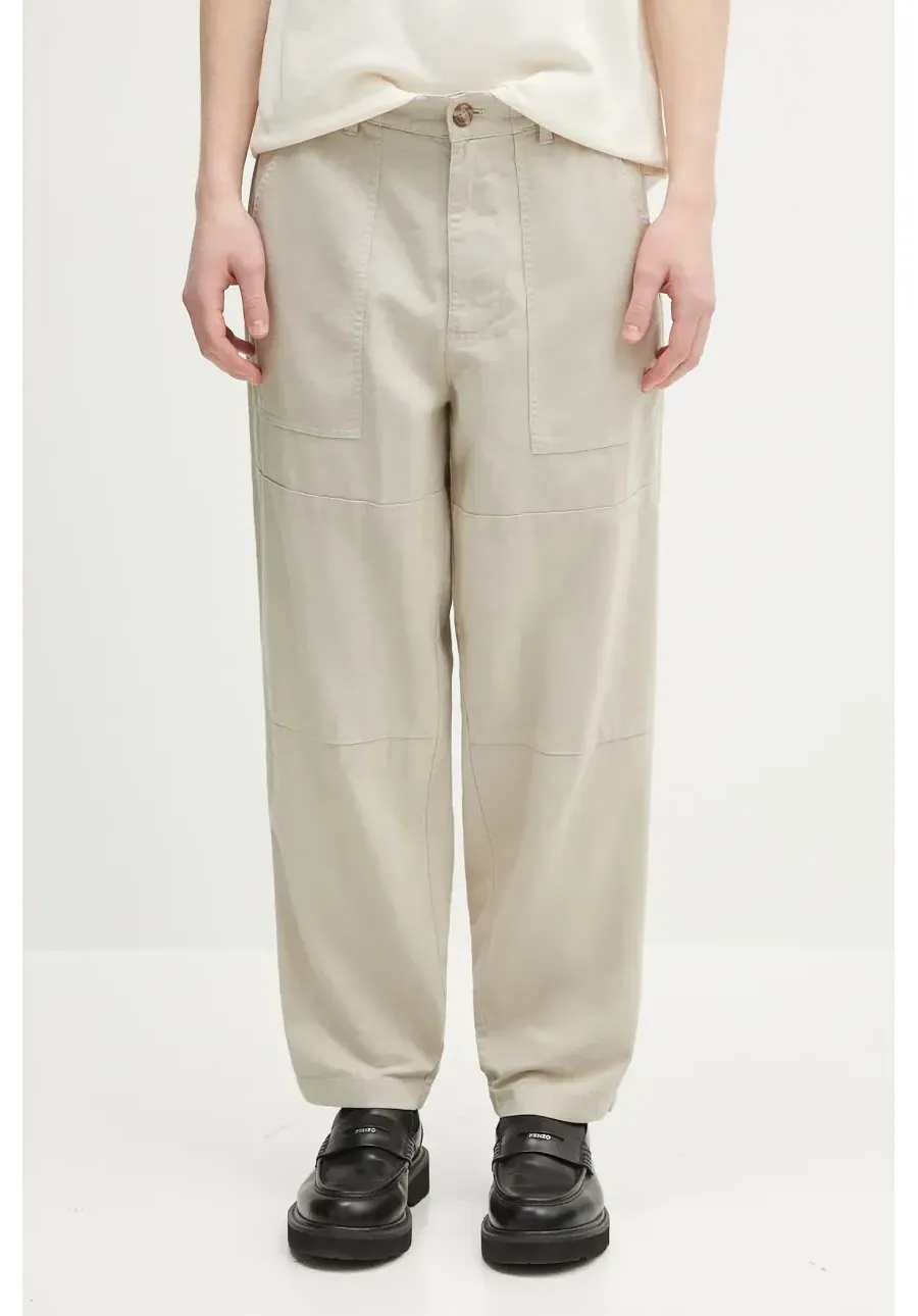 obrazek 1 Barbour spodnie lniane Barbour Natural Linen Blend Trouser męskie kolor beżowy proste MTR0763