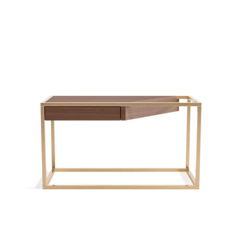 obrazek 1 Portugalski stolik z blatem z drewna orzechowego i szczotkowanego mosiądzu