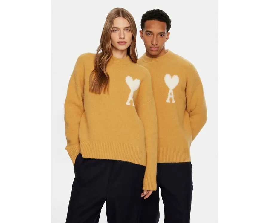obrazek 1 AMI PARIS Sweter UKS025.KN0032 Żółty Regular Fit