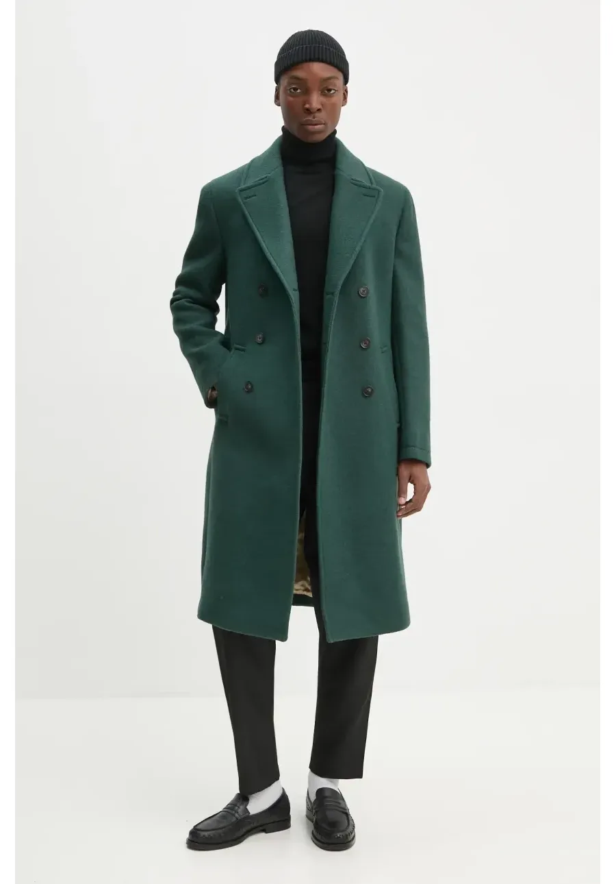 obrazek 1 Drôle de Monsieur płaszcz wełniany Le Manteau Laine kolor zielony przejściowy dwurzędowy E-CT134-WO030-DGN