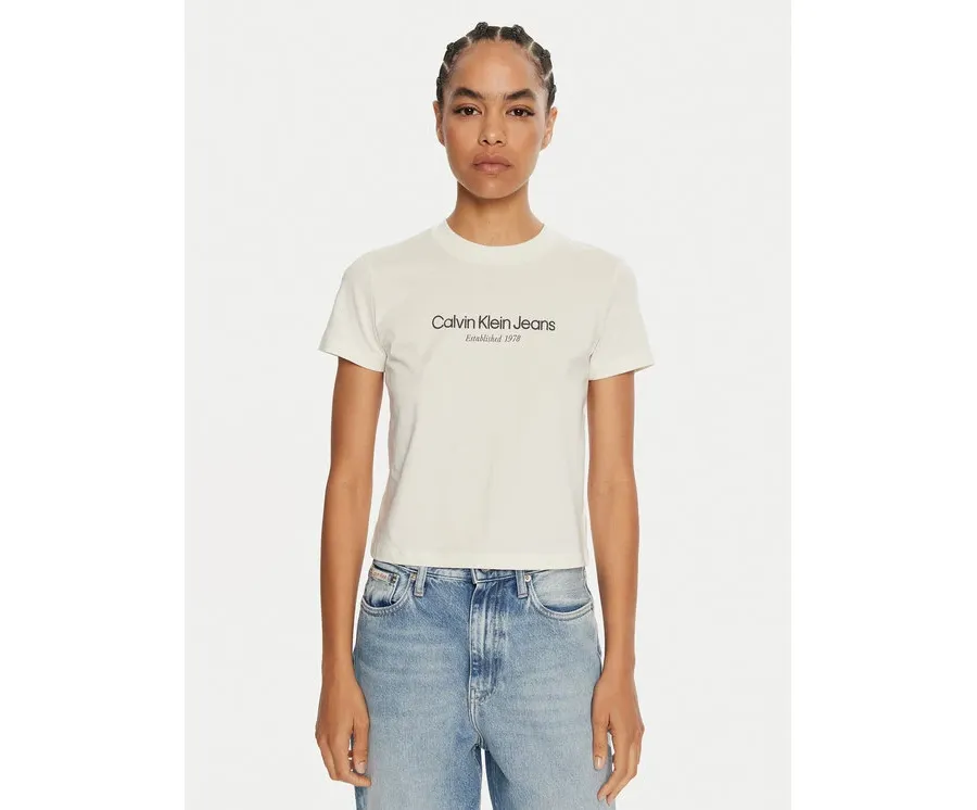 obrazek 1 Calvin Klein Jeans T-Shirt J20J224914 Écru Regular Fit