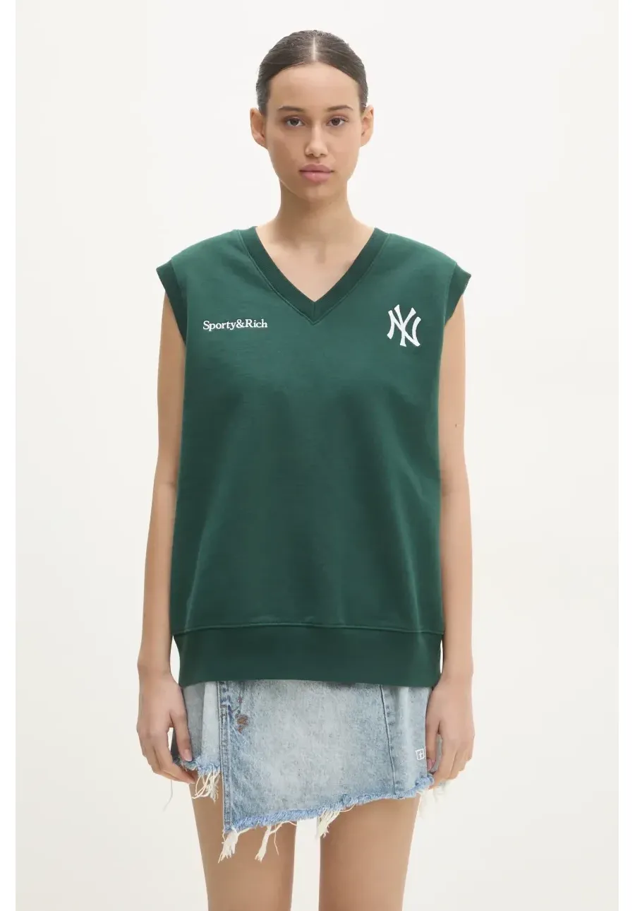 obrazek 1 Sporty & Rich kamizelka bawełniana Yankees Serif V-Neck kolor zielony z aplikacją ST045505300GR10